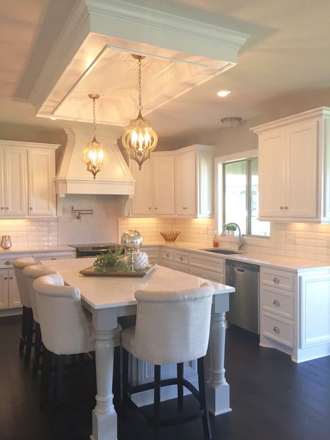 Ceiling Boxes Design, Ceiling Box Above Kitchen Island, Accent Ceiling Kitchen, Light Box Over Kitchen Island, Canopy Over Kitchen Island, Drop Down Ceiling Over Kitchen Island, Kitchen Island Ceiling Ideas, Hacienda Kitchen Decor, Kitchen Ceiling Ideas