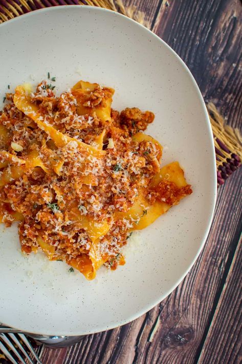 Pork & Chorizo Ragu Pork Mince Recipes, Beef Bolognese, Italian Meat Sauce, Pork Ragu, Bolognese Sauce Recipe, Mediterranean Cooking, Ragu Recipe, Italian Meats, Egg Pasta