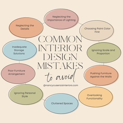 Common Interior Design Mistakes and How to Avoid Them Interior design can transform a space, making it not only more beautiful but also more functional. However, it's easy to make mistakes that can detract from the overall aesthetic and usability of a room. Here, we’ll explore some common interior design mistakes and offer practical tips on how to avoid them. Conclusion Avoiding these common interior design mistakes can help you create a more harmonious, functional, and beautiful space. By ... Interior Design Work Aesthetic, Interior Design Hacks Tips, Interior Design Basics Cheat Sheets, Design Tips Interior, Interior Designer Tips, Interior Decorator Aesthetic, Interior Design Content Ideas, Interior Design Tips Cheat Sheets, Interior Design Names