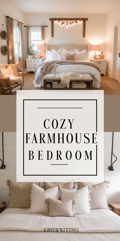 20 Cozy Farmhouse Bedroom Ideas For A Perfect Retreat Grey Plaid Bedroom Ideas, Cozy Master Bedrooms Decor Joanna Gaines, Pretty Cozy Bedroom, Farmhouse Bedroom With Metal Bed, Bedroom Ideas Farmhouse Modern, Modern Farmhouse Beds, White Paneled Walls Bedroom, Chalet Style Bedroom, King Bedroom Ideas Farmhouse