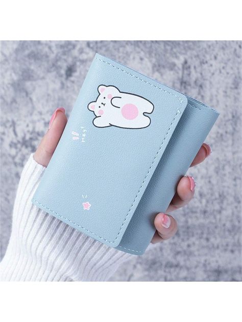 Baby Blue  Collar  PVC Cartoon  Embellished   Wallets & Cardholders Korean Shorts, Type Style, Short Wallet, Pattern Animal, Card Bag, Purple Bags, Travel Wallets, Womens Purses, Girls Bags