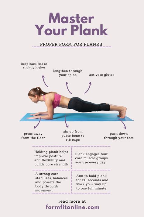 Need tips to help you with your plank form. Here are things you should pay attention to to make sure you have proper plank form.  Click on the link to learn how to get the most out of your plank. Proper Plank Form, Plank Form, Proper Plank, How To Do Planks, Activate Glutes, Benefits Of Strength Training, Full Body Training, Plank Pose, How To Do Splits