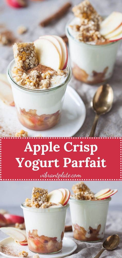 Brunch Friendsgiving, Fancy Breakfast Ideas, Apples Breakfast, Yogurt Parfait Cups, Healthy Yogurt Parfait, Breakfast Yogurt Parfait, Apple Crisp Recipe Healthy, Healthy Parfait, Vegan Pies