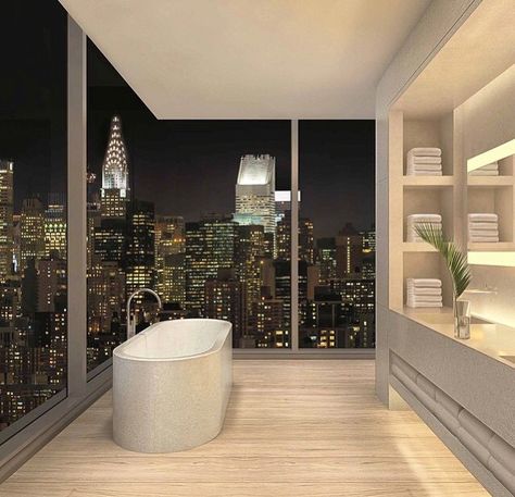 New York pent house! How awesome is the view Appartement New York, Nyc Penthouse, New York Penthouse, Houses Architecture, Luxury Bathroom Master Baths, John Pawson, Luxury Penthouse, New York Homes, Apartment Bathroom