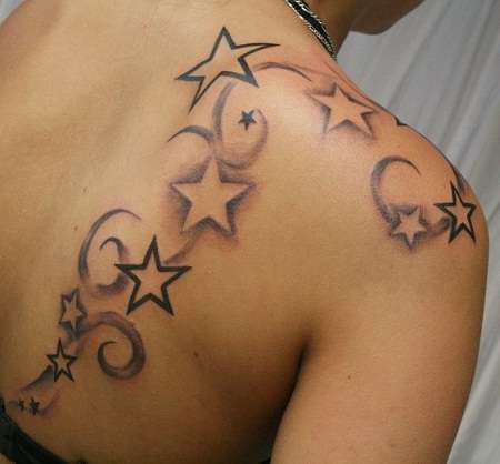 Star Tattoo On Shoulder, Nautical Star Tattoos, Star Tattoo Designs, Hip Tattoos Women, Back Of Shoulder Tattoo, Tattoos For Black Skin, Shoulder Tattoos For Women, Feather Tattoos, Hip Tattoo