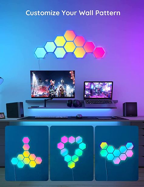 Led Living Room Lights, Hexagon Game, Led Wall Decor, Trendy Interior Design, Light Panels, Computer Room, Led Decor, Hexagon Design, Gaming Room Setup