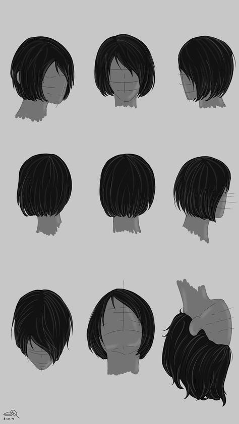 Short Hair Women Drawing Reference, Emo Hair Drawing Reference, Bob Haircut Drawing Reference, Short Hair Sketch Female, Female Short Hair Drawing, Short Hairstyle Women Drawing, Hair References Drawing, Short Hair Long Bangs, Ponytail Drawing