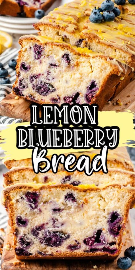 Our Lemon Blueberry Bread is the best quick bread recipe! Use fresh blueberries and lemon juice and zest for a tasty dessert, topped with a zesty lemon glaze it is so delicious! (Uses boxed cake mix - so easy!) Easy Blueberry Bread, Blueberry Lemon Bread, Blueberry Quick Bread, Blueberry Bread Recipe, Lemon Blueberry Loaf, Bread For Breakfast, Blueberry Loaf, Baked Doughnuts, Lemon Blueberry Bread