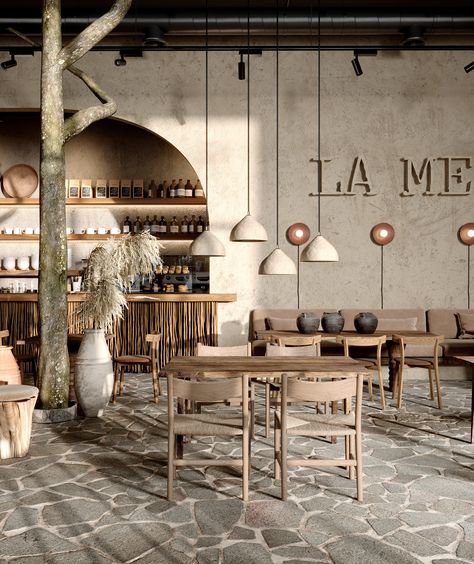 Restaurant La Mesa on Behance Modern Restaurant Design, Casa Cook, Outdoor Restaurant Design, Coffee Shop Interior Design, Decoration Restaurant, Rustic Restaurant, Cafe Shop Design, Coffee Shops Interior, Casa Vintage