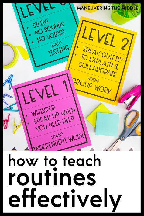 Teach students HOW to implement routines & procedures, so you can reap the benefits of time and energy saved. Teach routines that will stick! | maneuveringthemiddle.com Routines And Procedures, Middle School Classroom Management, Teaching Procedures, Classroom Routines And Procedures, Teaching Classroom Management, Behavior Charts, Room 2023, Classroom Procedures, Classroom Tips