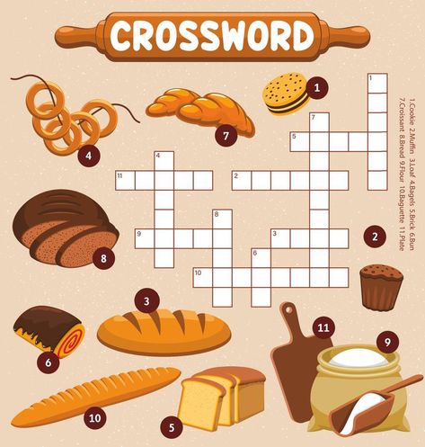 Desserts, flour and bakery crossword worksheet Vector Doodle, Pizza Bread, Bread Baking, Flour, Doodles, Bread, Clip Art