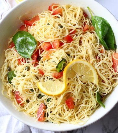 Lemon Capellini Pasta, Capellini Salad, Lemon Capellini, Zesty Pasta Salad, Lemon Pasta Salads, Capellini Pasta, Lemon Pasta Recipes, Capers Recipe, Arugula Salad Recipes