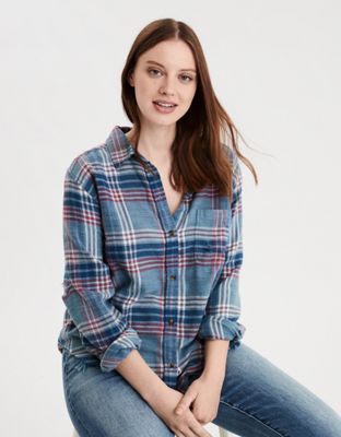 AE Plaid Oversized Button Down Shirt by American Eagle | Made from cotton for a soft touch | Shop the AE Plaid Oversized Button Down Shirt and check out more at AE.com. Blue Check Shirt Outfit Women, Check Shirt Outfit Women, Check Shirt Outfit, Classic Fits, Oversized Button Down Shirt, Check Shirts, Womens Flannel Shirt, Free Jeans, Blue Check