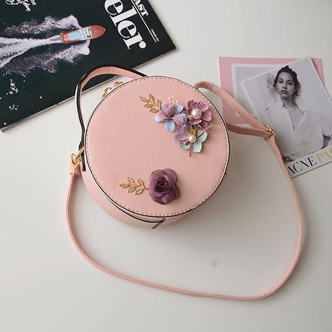 Women Floral Casual Round Crossbody Bag Mini Handbag Tas Bahu, Floral Handbags, Girly Bags, Lv Bags, Fancy Bags, Cute Purses, Mini Handbags, Prada Handbags, Cute Bags