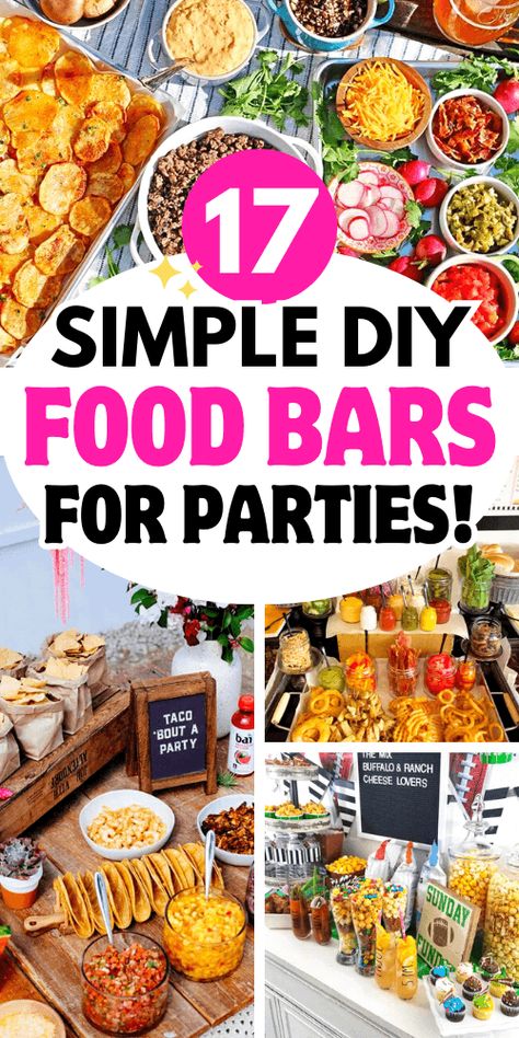 build your own food bar ideas Food Bars For Parties, Build Your Own Food Bar, Food Bar Ideas For Parties, Food For Large Groups, Office Party Foods, Cheap Party Food, Food Bar Ideas, Party Food Bars, Ideas For Parties