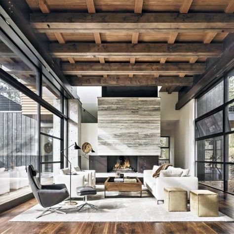 Top 60 Best Wood Ceiling Ideas - Wooden Interior Designs Barn Wood Ceiling, Modern Rustic Living Room, Modern Mediterranean, House Ceiling Design, Rustic Ceiling, Wood Ceiling, Rammed Earth, Mediterranean Decor, Modern Mountain