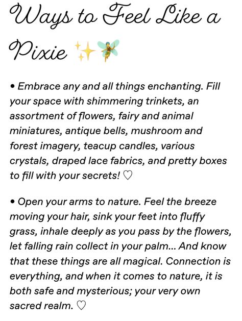 How To Feel Like A Fairy, Fairy Affirmations, Cottagecore Things To Do, Dreamy Quote, Emily Aesthetic, Dreamy Quotes, Earth Fairy, Cutie Quote, Matching Outfits Best Friend