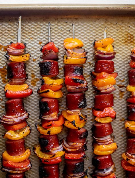 Sausage Grillers Recipes, Bbq Sausage Recipes, Hot Links Recipes Dinners, Hot Links Recipes, Smoked Sausage And Peppers, Grilled Smoked Sausage, Bbq Smoked Sausage, Smoked Turkey Sausage, Sausage Skewers