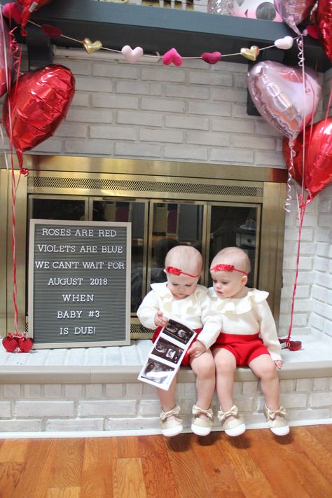 February Baby Announcement, Pregnancy Announcement With Sibling, 4th Baby Announcement, Pregnancy Twins, Third Baby Announcements, Valentines Day Pregnancy Announcement, Valentines Baby Announcement, 3rd Baby Announcement, Creative Baby Announcements