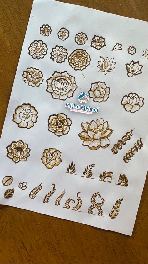 Basic flowers for begginers Basic Mehndi Designs Flowers, Basic Flowers In Mehendi, Different Types Of Flowers In Mehndi, Mehandi Designs Begginers, Types Of Flowers In Mehendi, Flowers Mehendi Designs, Mehandi Flowers Design, Mehendi Practice, Learn Mehndi