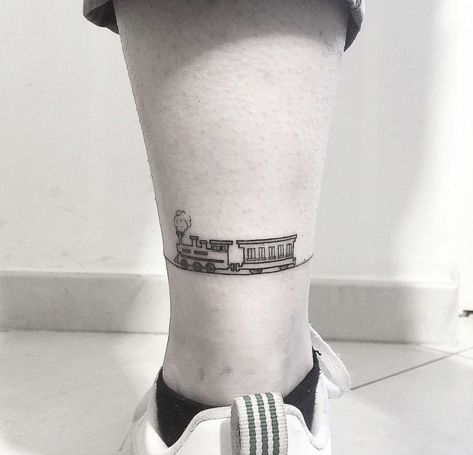 Black Train Tattoo, Minimal Train Tattoo, Mini Train Tattoo, Small Train Tattoos For Women, Fine Line Train Tattoo, Minimalist Train Tattoo, Polar Express Tattoo, Train Tattoo Ideas, Tiny Train Tattoo