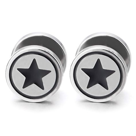 PRICES MAY VARY. Men Women Circle Star Stud Earring Black Enamel, Steel Cheater Fake Ear Plugs Gauges Illusion Tunnel Metal: Stainless Steel; Material: Black Enamel Finishing: Polished Gauge: 1.2MM(0.05")thick;Dimension: width: 10MM(0.39");Weight: 4.9g Package: Jewelry Box with Brand Name COOLSTEELANDBEYOND *Condition: 100% brand new *Code: ME-1939 *Metal: Stainless Steel *Material: Black Enamel *Finishing: Polished *Gauge: 1.2MM(0.05")thick;  *Dimension: width: 10MM(0.39") *Weight: 4.9g *Packag Small Ear Gauges, Women Circle, Package Jewelry, Fake Plugs, Women's Circle, Cute Piercings, Ear Gauges, Star Earrings Stud, Plugs Earrings