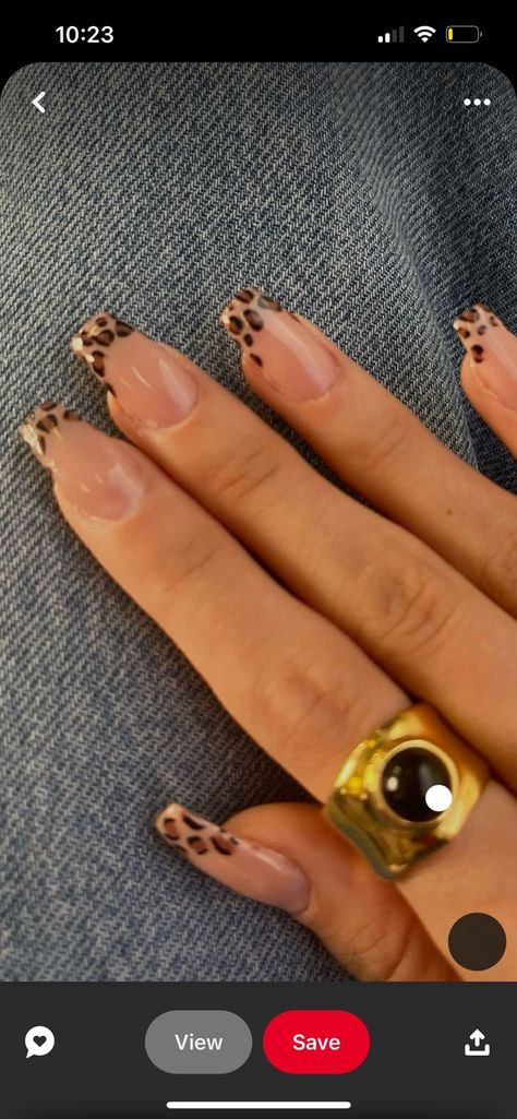 Cheetah Print Square Nails, Simple Cheetah Print Nails, Cheata Print Nails French Tip, Cheetah Print Accent Nail, Nail Inspo Leopard Print, Halloween Cheetah Nails, Lepord Print Nails French, Chetta Print French Nails, Jaguar Print Nails