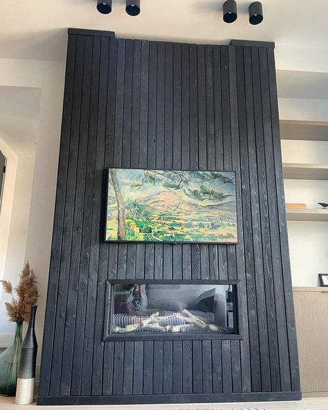 Wood Clad Fireplace Wall, Shou Sugi Ban Fireplace, Black Wood Fireplace Surround, Charred Wood Wall, Fireplace Cladding, Shugi Ban, Interior Millwork, Wood Fireplace Surrounds, Wooden Loft