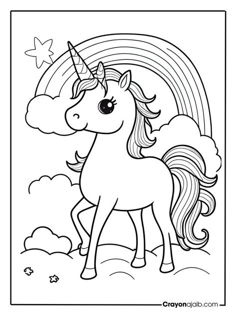 awesome Smiling Unicorn Under Rainbow Coloring Page -  #Fantasy coloring ideas Unicorn Coloring Pages Free Printable, Unicorn Coloring Pages For Kids, Enchanted Tree, Free Kids Coloring Pages, Printable Coloring Pages For Kids, Unicorn Coloring, Unicorn Coloring Pages, Baby Unicorn, Printable Coloring Book