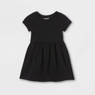 Toddler Girls' Solid Knit Short Sleeve Dress - Cat & Jack™ Black 5t : Target Photography Outfits, Dr Closet, Guest Attire, Family Pics, Knit Short, Memorial Service, Everyday Outfit, Fit Dress, Jack Black