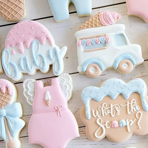 Ice Cream Gender Reveal Cookies, Whats The Scoop Cookies, Gender Reveal Scoop Theme, Gender Reveal Ideas Whats The Scoop, Here’s The Scoop Gender Reveal, What’s The Scoop Gender Reveal Cookies, What’s The Scoop, What’s The Scoop Gender Reveal Diy, Second Baby Gender Reveal