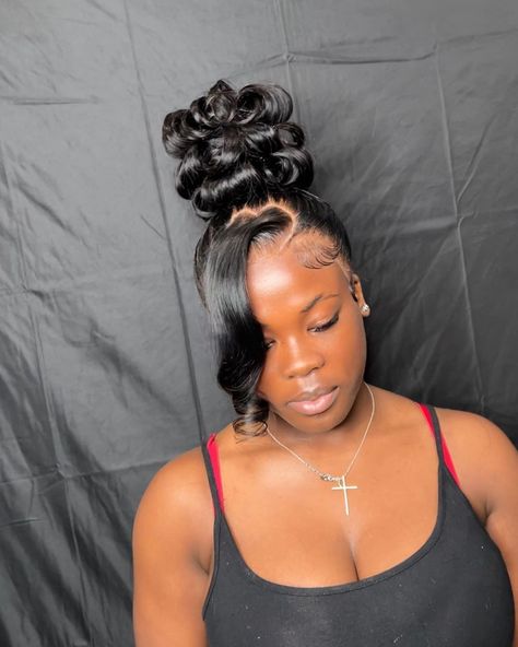 Up Do Hairstyles For Prom Black Women, Bun Hairstyles For Black Women Prom, Homecoming Hairstyles Black Hair Updo, Double Frontal Ponytail Updo, Prom Hair Black Girls Updo, Barbie Updo, Double Frontal Ponytail, Double Frontal Barbie Ponytail, Buns Styles