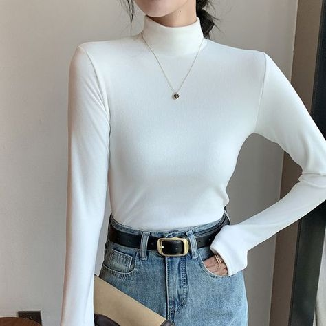 Very nice falls pretty much like S/M for bit oversized. Larger sizes can also Full Sleeve Tops For Women, Full Sleeves Top, Tops Korean, Full Sleeve Top, Full Sleeve Tshirt, Bottoming Shirt, Collars For Women, Trendy Style, Solid Clothes