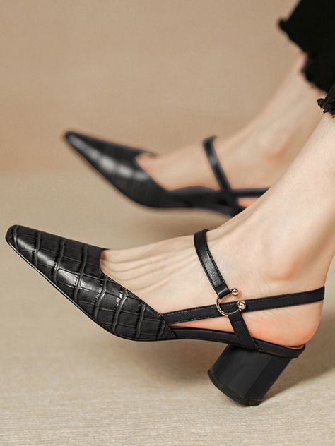 Editor's NotesVia sogno's shoes are versatile and perfect for everyday wear.- V-lined instep slingback mules- Pointed modern square toe- Hook closure- Chunky block heel- Croc textureMeasurements(in.)- Size: KR 225MM (US 5.5) - KR 255MM (US 8.5)- Heel Height: 2 in.*Fits true to the size.Composition & Care- Cow Leather- The leather may have fine scratches and wrinkles- Professional shoe cleaning is neededDesigner- by Via sogno Professional Flats, Shoe Cleaning, Slingback Mules, Professional Shoes, Heels Classy, Low Heel Shoes, Loafers Style, Chunky Block Heels, Modern Square