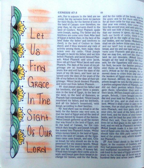 Genesis 47:25 Bible Decorations, Inspire Bible, Prayer Journals, Bible Journaling Ideas Drawings, Journal Notes, Bible Doodling, Bible Journal Notes, Bible Ideas, Bible Devotions