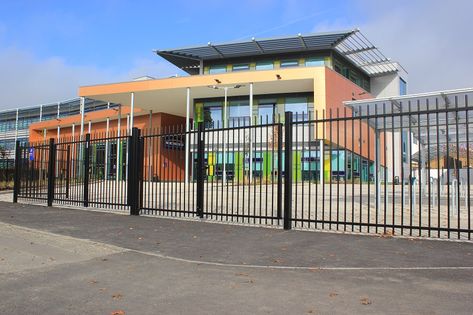 Jacksons Fencing has released its Education Best Practice Guide to promote the use of safe physical perimeter security in educational facilities as a way to ensure the safety and health of the public. School Fence, School Gate, Contemporary Gates, Perimeter Security, Open Gate, Gate Entrance, White Bedroom Design, Aluminium Gates, Entrance Gates Design