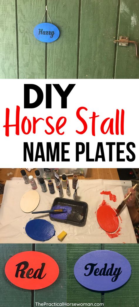 How to DIY some cute horse stall name plates from precut wooden plaques and vinyl or stenciled names! Horse barn ideas, horse stall ideas, DIY horse, Horse DIY, and horse stall signs. #horsebarn #horsestall Horse Stall Name Plates Diy, Horse Stall Name Plates, Stall Name Plates, Horse Barn Ideas, Horse Stall Signs, Horse Stalls Doors, Horse Stall Sign, Stable Ideas, Stall Door