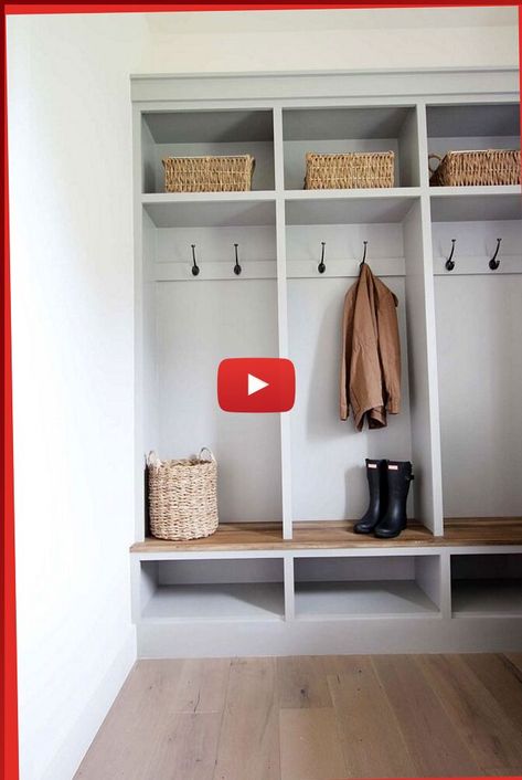 ▷▷Modern Farmhouse DIY Mudroom Lockers with White Oak Bench mudroom bench and hooks, mudroom benches, mudroom bench ideas, ..! Diy Mudroom Lockers, Nordli Ikea, White Oak Bench, Mudroom Ideas Diy, Mudroom Inspiration, Mudroom Bench Ideas, Diy Wall Design, Built In Lockers, Mudroom Storage Bench