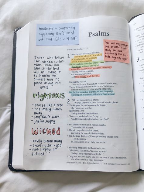 Bible Study Notes Psalms, Church Notes Journal Ideas Aesthetic, Psalm Bible Notes, Psalm 1 Bible Journaling, Bible Notes Ideas In Bible, Bible Side Notes, Bible Note Taking, Journal Bible Ideas, Organize Bible