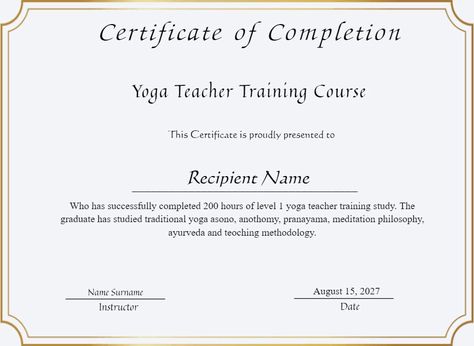 🧘‍♀️ Celebrate Your Achievement with a Yoga Course Completion Certificate! 🧘‍♂️ Congratulations on completing your yoga journey! 🎉 Our Yoga Course Completion Certificate is the perfect way to commemorate your hard work and dedication. Personalize it with your name and course details to celebrate your achievements and inspire your future practice. 🌟 Whether you're a seasoned yogi or just starting out, this certificate is a beautiful keepsake to mark your growth and commitment to wellness. ... Kids Certificate, Completion Certificate, Course Completion Certificate, Yoga Certification, Yoga Journey, Training Certificate, Editable Certificates, Printable Certificates, Certificates Online