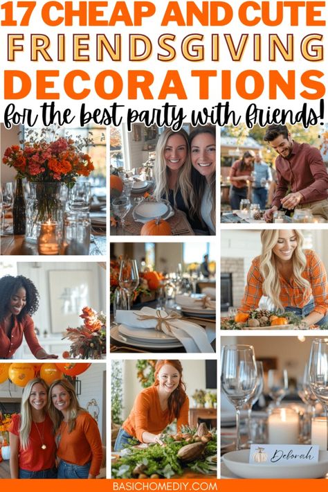 17 Cheap and Cute Friendsgiving Decorations for the Best Party - Basic Home DIY Friendsgiving Theme Ideas, Thanksgiving Table Runners, Friendsgiving Party Decorations, Turkey Place, Turkey Place Cards, Simple Thanksgiving Table, Friendsgiving Decorations, Backyard Celebration, Simple Thanksgiving