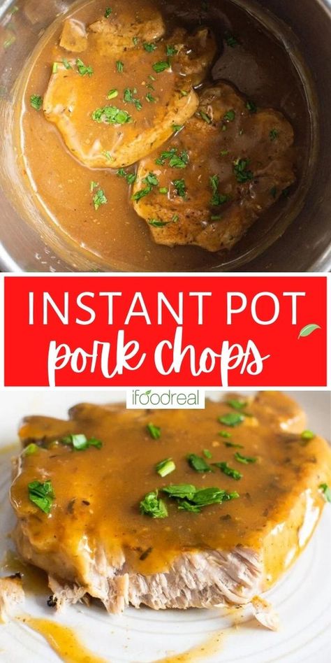 These tender and juicy Instant Pot Pork Chops are so flavourful and made with a perfectly seasoned outer crust smothered in a luscious homemade gravy. Serve with a side of potatoes and veggies and this restaurant-quality meal is ready in under an hour! Healthy Pressure Cooker Recipes, Instapot Slow Cooker, Pork Chops Easy, Potatoes And Veggies, Instant Pot Pork Chops, Pork Chop Recipes Crockpot, Easy Pressure Cooker Recipes, Pork Chops And Gravy, Garlic Honey