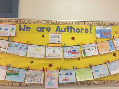 Bulletin boards to celebrate writing Narrative Writing Bulletin Board Ideas, Informational Writing Bulletin Board, Author Bulletin Board Ideas, Student Writing Display, Writing Bulletin Boards Elementary, Writing Bulletin Board Ideas, Publishing Party, Student Work Bulletin Board, Writing Display