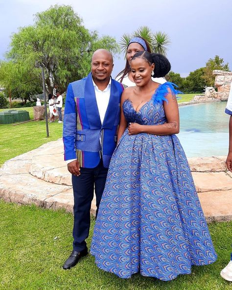 Dresses For Couples, Setswana Traditional Dresses, African Bride Dress, Seshweshwe Dresses, Tswana Traditional Dresses, Sesotho Traditional Dresses, Wedding Dresses 2023, Empire Textiles, Couples African Outfits