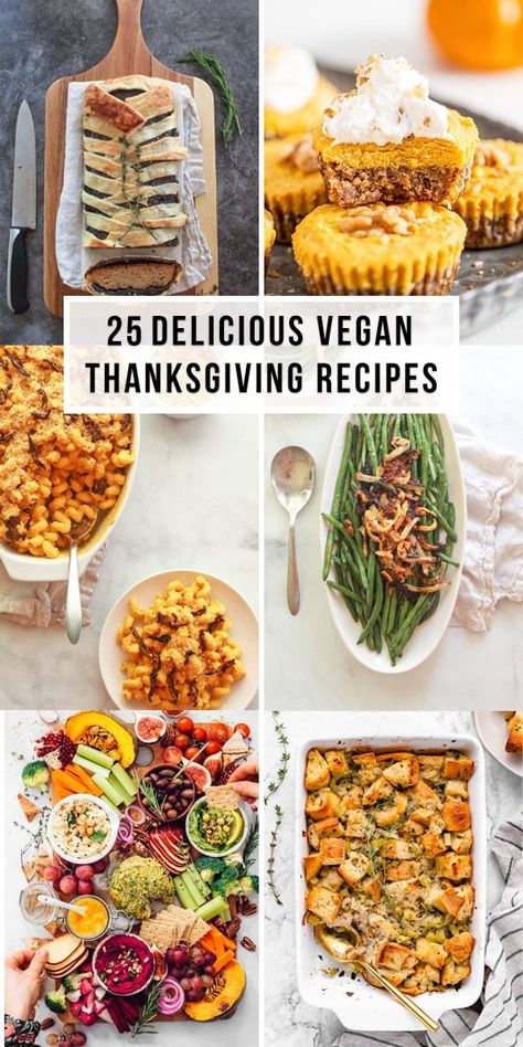 Learn to make the best ever vegan Thanksgiving recipes that everyone on the table will enjoy! These 25 #vegan Thanksgiving recipes include vegan main dishes, mouthwatering plant based sides, delicious vegan holiday desserts, and tantalizing appetizers! With recipes like a seitan wellington, sweet potato mac, stuffed butternut squash, and vegan pumpkin cheesecake, you can't go wrong! #veganthanksgiving #veganthanksgivingrecipes #veganholidayrecipes #plantbasedthanksgiving #veganrecipes Vegan Thanksgiving Recipes Main Dishes, Vegan Pumpkin Cheesecake, Vegan Holiday Desserts, Vegan Thanksgiving Dinner, Butternut Squash Salad, Vegan Holiday Recipes, Vegan Thanksgiving Recipes, Vegan Holidays, Delicious Thanksgiving