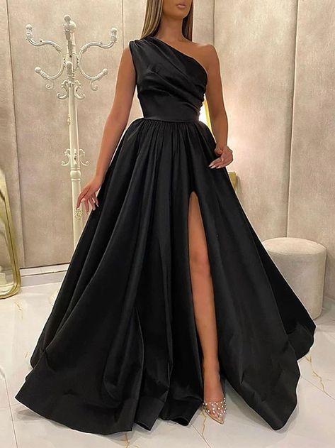 Gown Elegant, Dress Wedding Guest, Formal Dresses Gowns, Evening Gowns Elegant, A Line Prom Dresses, Satin Prom Dress, Dresses Black, Evening Dresses Long, Formal Evening Dresses