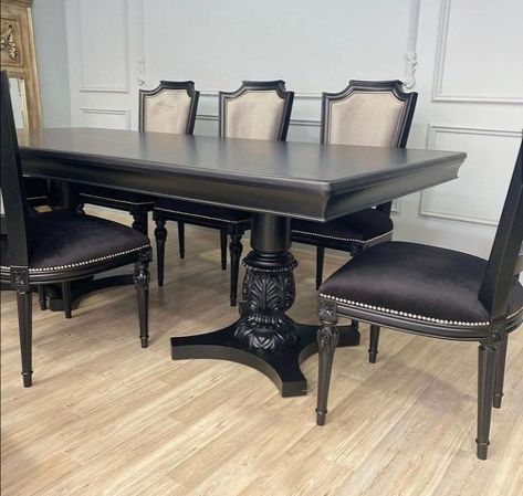 Black Dining Room Sets, Victorian Dining Chairs, Victorian Dining Table, Formal Room, Furniture Reupholstery, Dining Table Design Modern, Antique Dining Tables, Black Dining, Black Dining Room