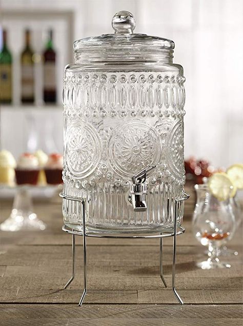 Glass Beverage Dispenser, Beehive Design, Drinking Jars, Beverage Dispenser, Glass Dispenser, Beverage Dispensers, Drink Dispenser, Metal Stand, Water Jug