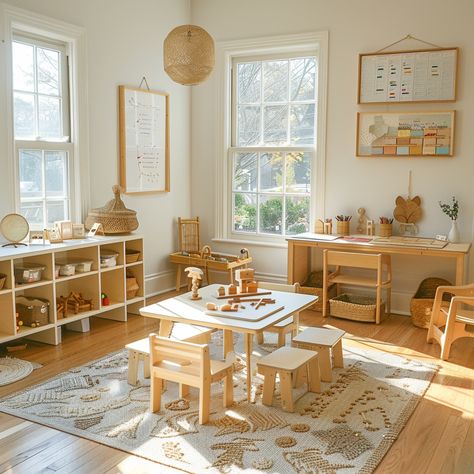 Daycare Center Kids Wooden Nursery Furniture Sets Childminders Playroom Home Daycare, Aesthetic Daycare Classroom, Daycare Sleeping Area Ideas, Daycare Ideas Room, Childminders Playroom, Small Daycare Room Ideas, Daycare Aesthetic, Aesthetic Kindergarten, Day Care Room Ideas