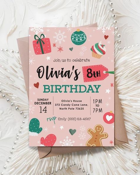 Just wrapped up this sweet holiday-themed birthday invite for a dear friend’s not-so-little one. There’s nothing like mixing birthday magic with a sprinkle of Christmas cheer! 🎄✨🎁 Loved working on this special request and bringing her vision to life! 💖 #thatsawrap #christmasbirthday #birthdayinvitations #custominvitation #holidaybirthday #printableinvite #birthdaypartyideas #christmasparty #etsyshop #etsyseller #etsyinvitations #kidspartyideas #birthdayprintables #digitalinvitation #holidayv... Christmas Invites, Pretty Invitations, Etsy Invitations, Bday Invitations, Christmas Birthday Party, Holiday Icon, Winter Birthday, Bday Girl, Christmas Invitations